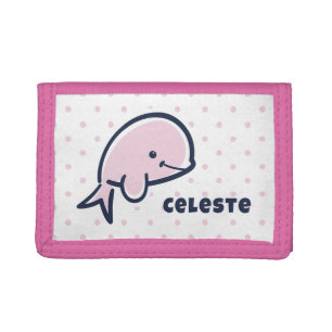 Girls Cute Pink Hand-Drawn Beluga Whale Name Trifo Tri-fold Wallet