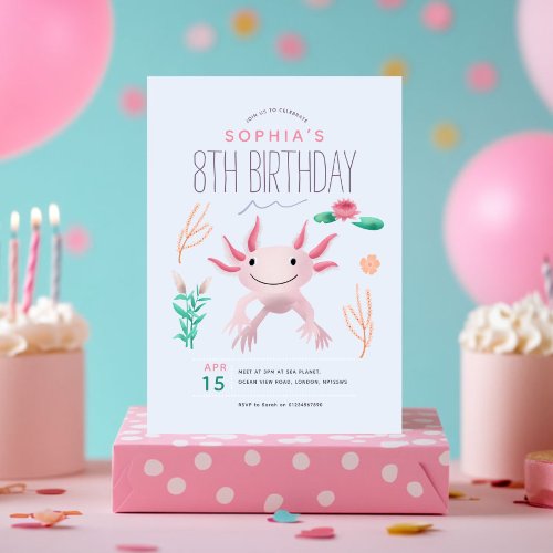 Girls Cute Pink Kawaii Axolotl 8th Birthday