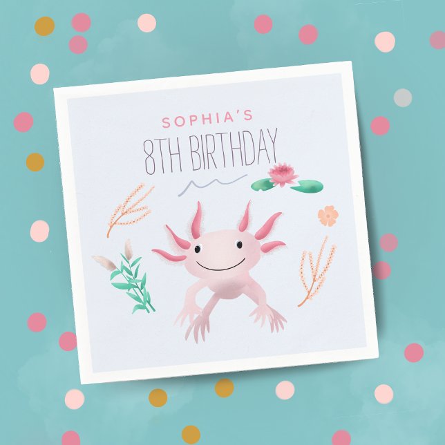 Girls Cute Pink Kawaii Axolotl 8th Birthday Napkins (Creator Uploaded)