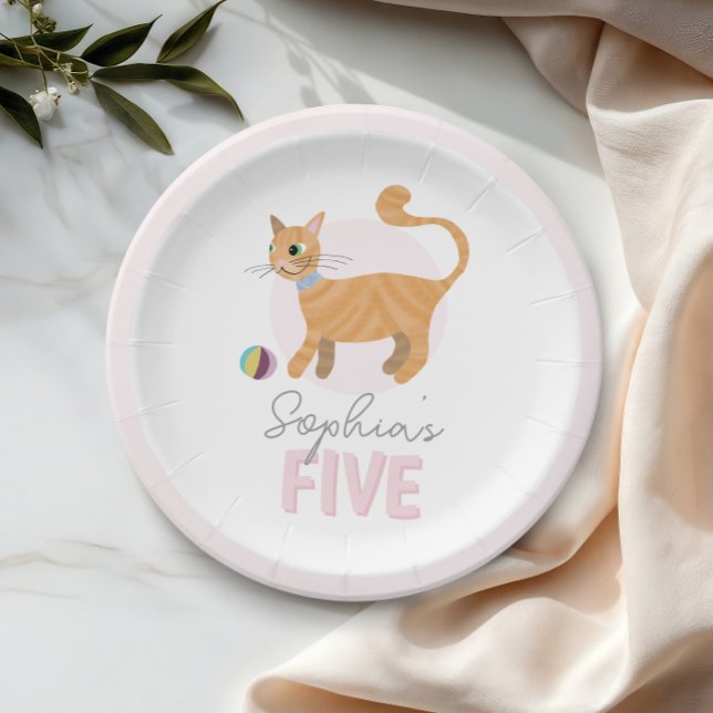 Girls Cute Pink Kitty Cat Kids Birthday Paper Plates (Creator Uploaded)