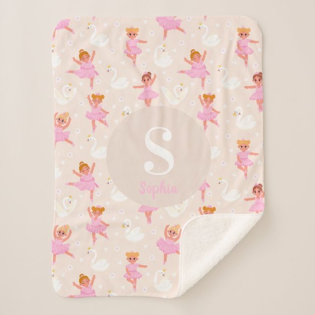 Girls Cute Pink Little Ballerina Baby Blanket (Front)