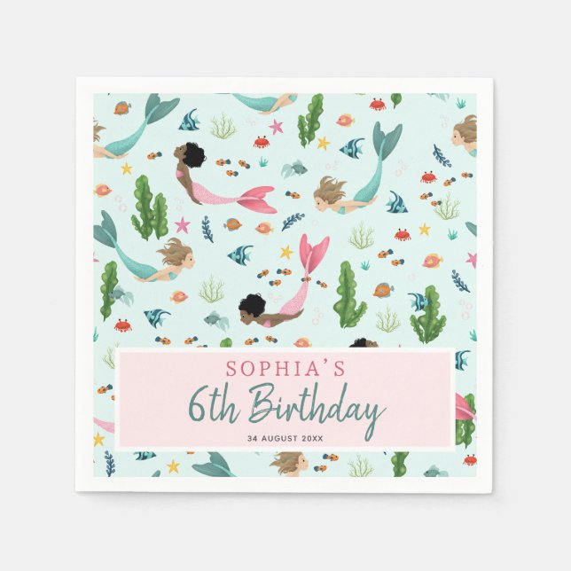 Girls Cute Pink Magical Under the Sea Birthday Napkins (Front)