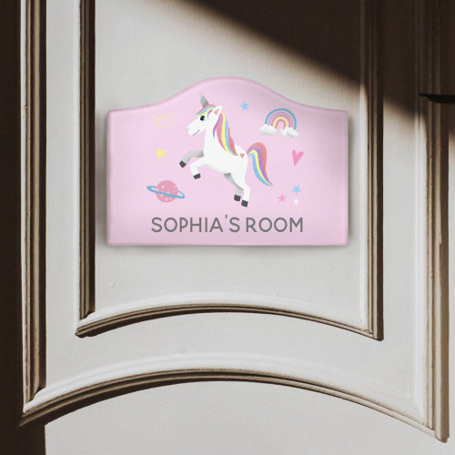 Girls Cute Pink Magical Unicorn  Name Kids Door Sign