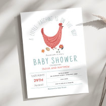 Girls Cute Pink Modern Farm Chicken Baby Shower Invitation