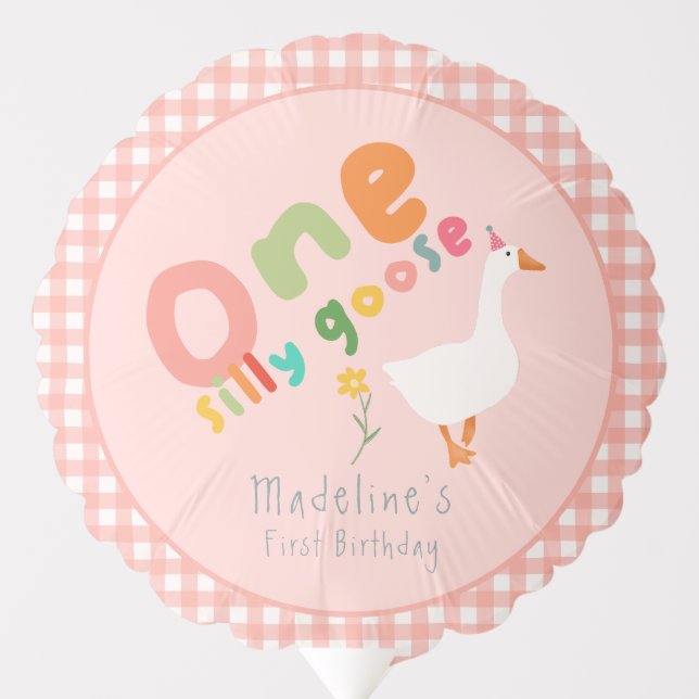 Girls Cute Pink One Silly Goose First Birthday Balloon (Front)