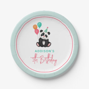Girls Cute Pink Panda Bear 5th Birthday Party Paper Plates