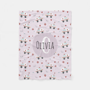 Girls Cute Pink Paramedic Ambulance Pattern Kids Fleece Blanket