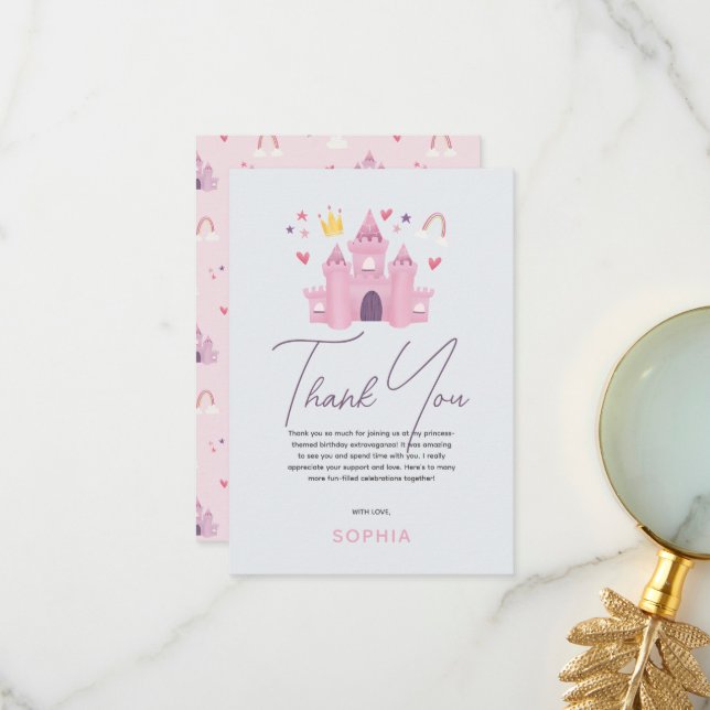 Girls Cute Pink Princess Birthday  Thank You Card (Front/Back In Situ)