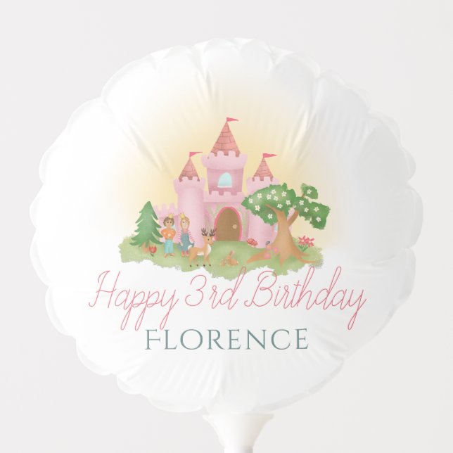 Girls Cute Pink Princess Castle Birthday Balloon (Front)
