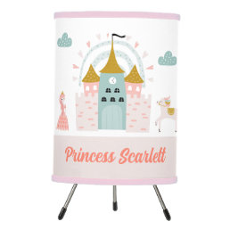 Girls Cute Pink Princess Castle Personalized Name Tripod Lamp