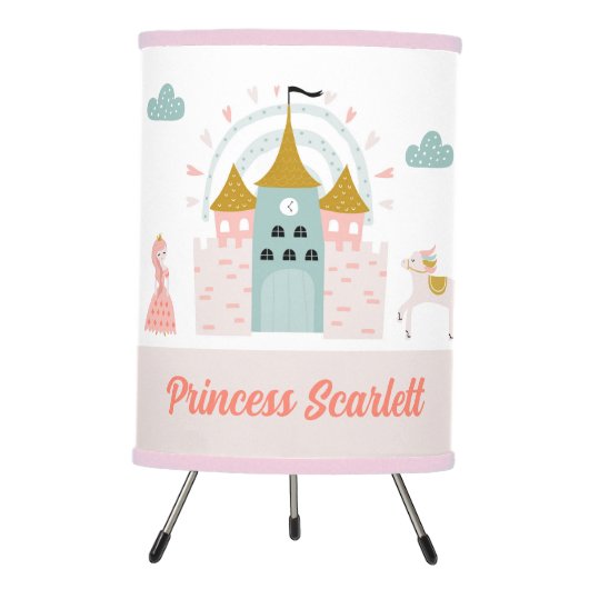 Girls Cute Pink Princess Castle Personalized Name Tripod Lamp (Front)