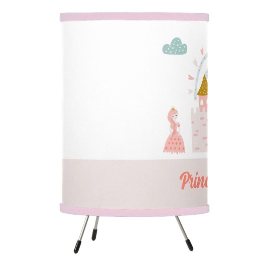 Girls Cute Pink Princess Castle Personalized Name Tripod Lamp (Left)
