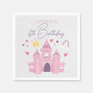 Girls Cute Pink Princess Palace Kids 6th Birthday Napkins