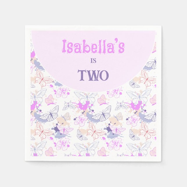 Girls Cute Pink Purple Butterfly Kids Birthday Napkins (Front)
