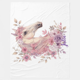 Girls Cute Pink Purple Horse Pastel Personalized Fleece Blanket