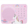 Girls Cute Pink Rainbow Unicorn & Name Milestone Baby Blanket