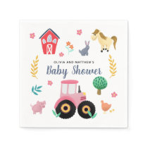 Girls Cute Pink Rustic Farm Tractor Baby Shower Napkins