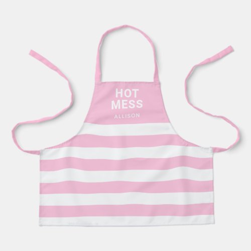 Girls Cute Pink Stripes Hot Mess Personalized Kids Apron