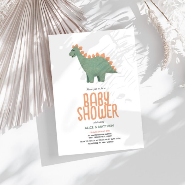 Girls Cute Pink T-Rex Dinosaur Flowers Baby Shower Invitation (Creator Uploaded)