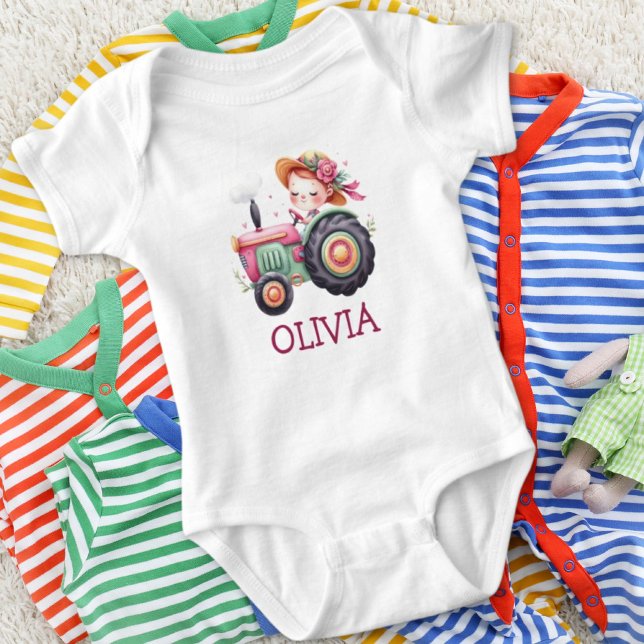 Girls Cute Pink Tractor Baby Bodysuit (Creator Uploaded)