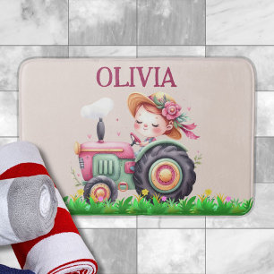 Girls' Cute Pink Tractor Bath Mat