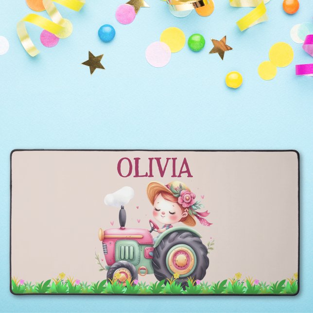 Girls' Cute Pink Tractor  Desk Mat (Creator Uploaded)