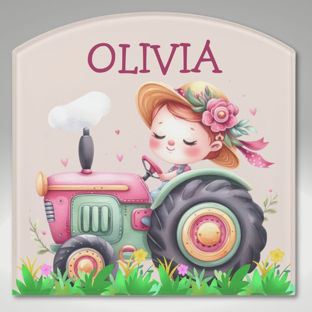 Girls' Cute Pink Tractor  Door Sign (Creator Uploaded)