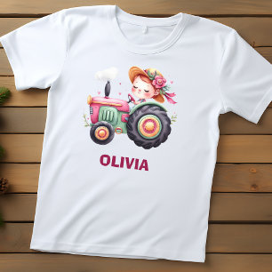 Girls' Cute Pink Tractor Personalized Toddler T-shirt