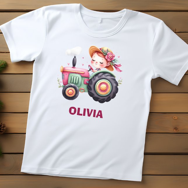 Girls' Cute Pink Tractor Personalized Toddler T-shirt (Creator Uploaded)