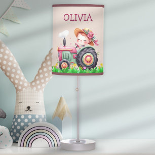 Girls' Cute Pink Tractor Table Lamp