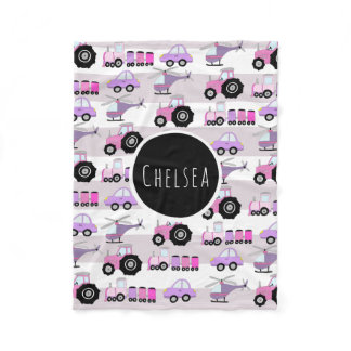 Girls Cute Pink Transport Car Pattern Name Kids Fleece Blanket