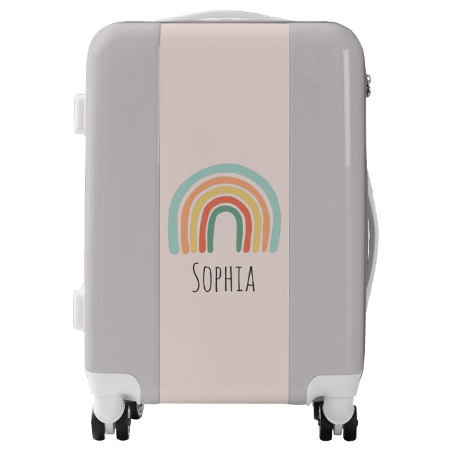Girls Cute Pink Trendy Boho Rainbow Kids Luggage (Front)