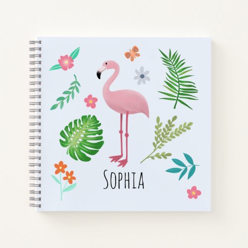 Girls Cute Pink Tropical Flamingo  Flowers Kids Notebook