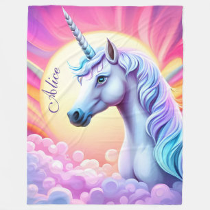 Girls Cute Pink Unicorn and Name Sherpa Blanket