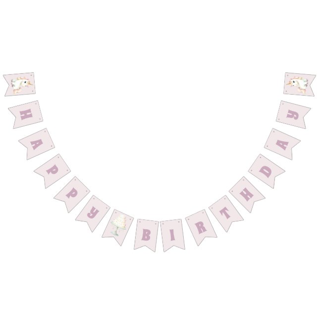 Girls Cute Pink Unicorn Birthday Bunting Flags (All)