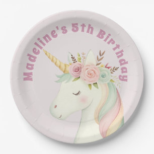 Girls Cute Pink Unicorn Birthday Paper Plates