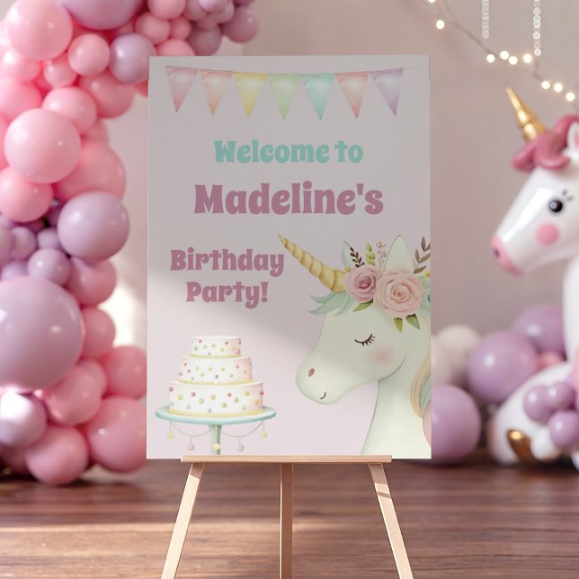 Girls Cute Pink Unicorn Birthday Welcome Sign (Creator Uploaded)