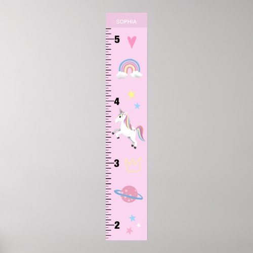 Girls Cute Pink Unicorn Kids Growth Chart