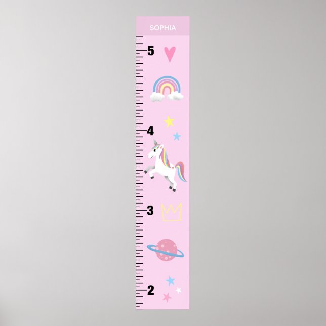 Girls Cute Pink Unicorn Kids Growth Chart (Front)