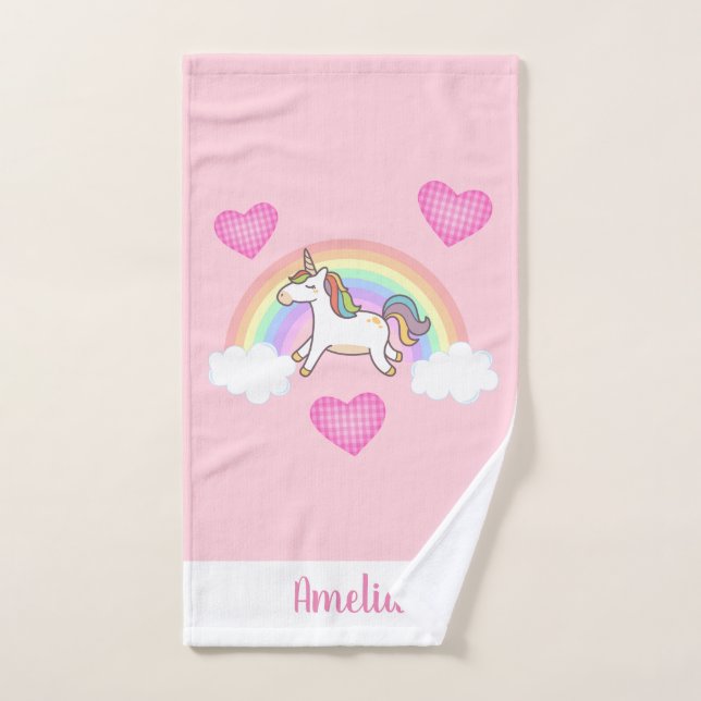 Girls Cute Pink Unicorn Pattern Kids Bath Towel Set Zazzle