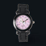 Girls Cute Pink Unicorn Rainbow & Name Kids Watch<br><div class="desc">This cute and modern kids watch features a unicorn cartoon, with a rainbow, heart, planet, stars and a crown, and can be personalized with your girls name. With clear, easily readable numbers, this 'first' watch is great for a child or toddler just starting out on learning the time. The perfect...</div>