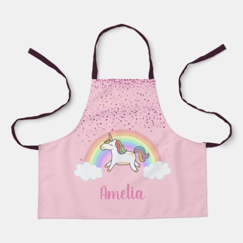 Girls Cute Pink Unicorn Rainbow Personalized Kids Apron