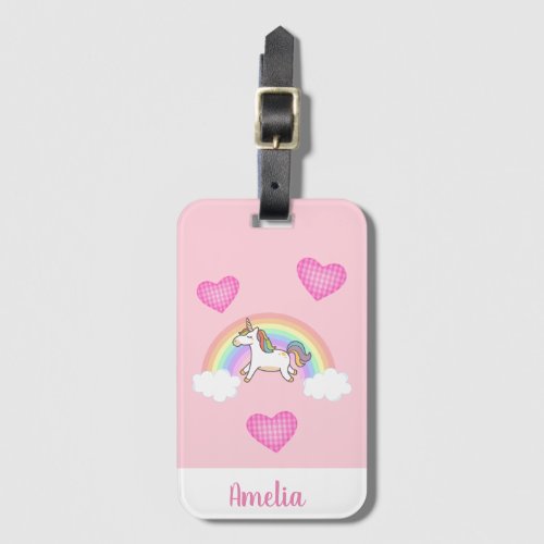 Girls Cute Pink Unicorn Rainbow Personalized Luggage Tag