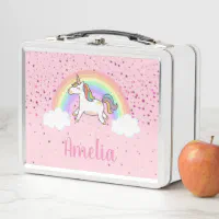 Rainbow Unicorn Personalized Pink Lunchbox