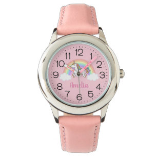 Girls Cute Pink Unicorn Rainbow Personalized Watch