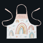 Girls Cute Pink Watercolor Boho Floral Rainbow Apron<br><div class="desc">This cute and whimsical kids apron design features a boho watercolor rainbow and nature design with flowers,  hearts,  and leaves,  and can be personalized with your girls name. The perfect floral gift for a little chef!</div>
