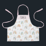 Girls Cute Pink Watercolor Boho Rainbow Pattern Ap Apron<br><div class="desc">This cute and whimsical kids apron design features a boho watercolor rainbow and nature pattern with flowers and leaves,  and can be personalized with your girls name. The perfect gift for a little chef!</div>
