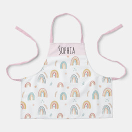 Girls Cute Pink Watercolor Boho Rainbow Pattern Apron