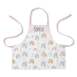 Girls Cute Pink Watercolor Boho Rainbow Pattern Apron