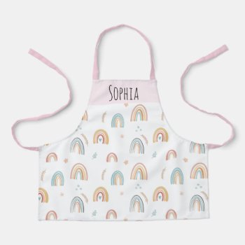 Girls Cute Pink Watercolor Boho Rainbow Pattern Apron by Simply_Baby at Zazzle